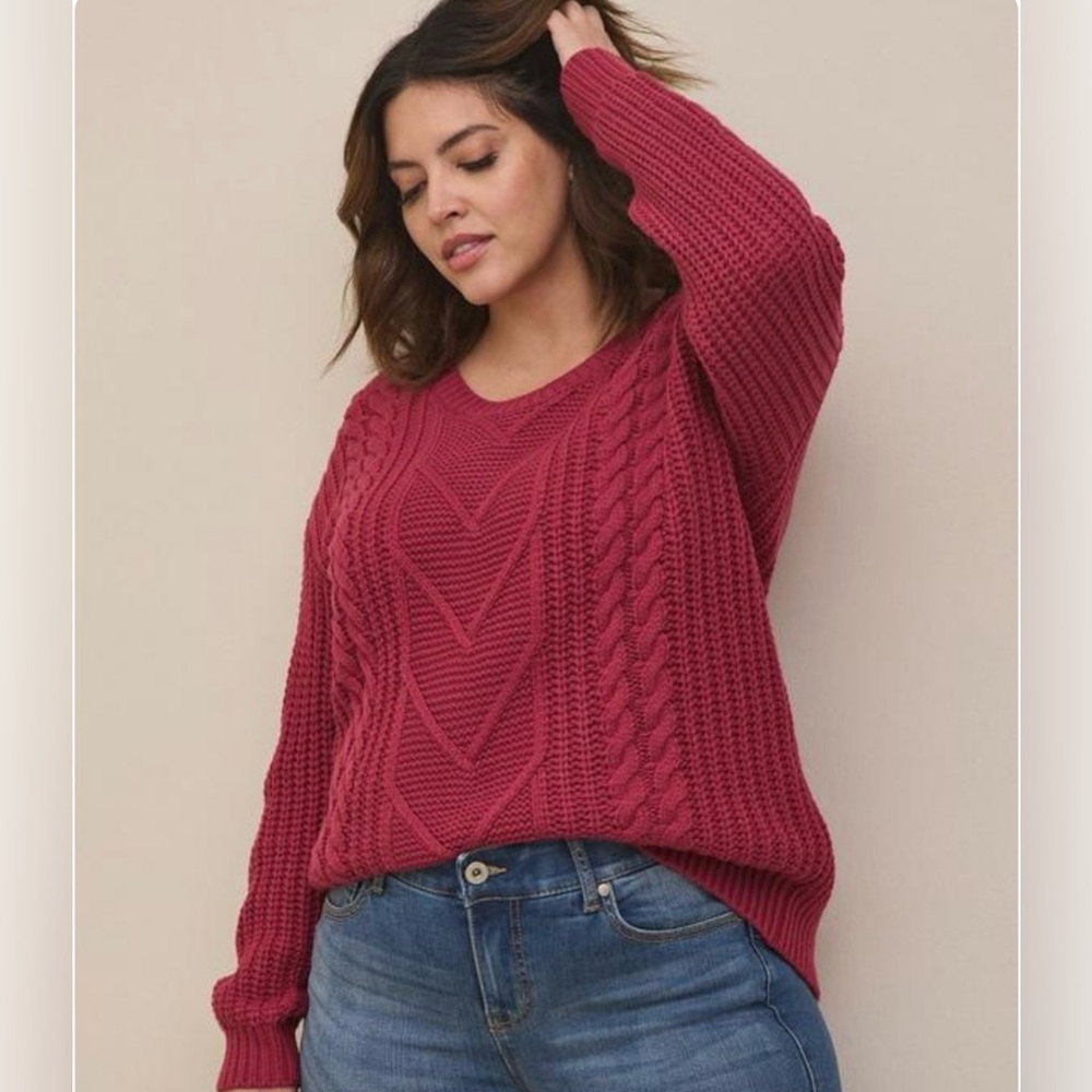 Maroon Torrid Size 3 Cable Pullover Tie Back Sweater